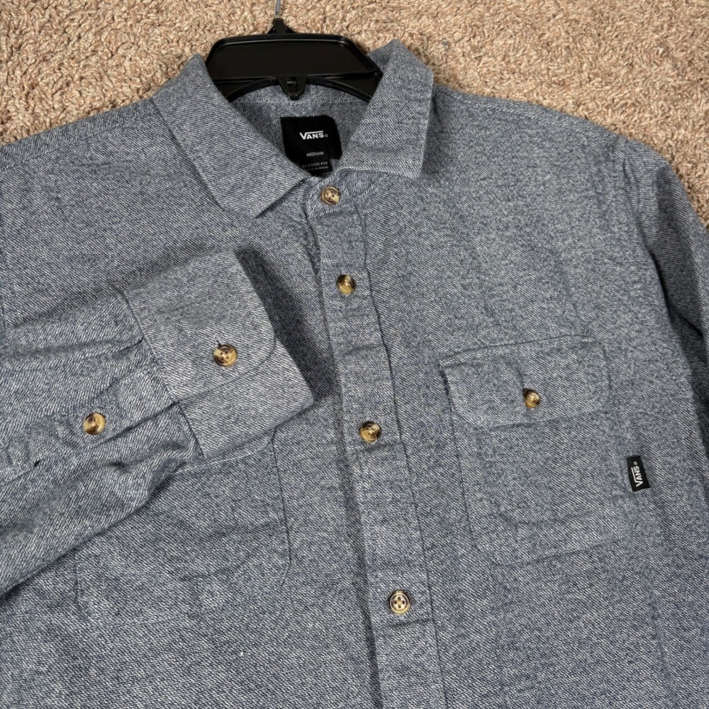 Vans Mens Classic Fit Long Sleeve Button Down Shirt Grey Heathered Medium